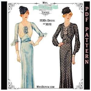 Vintage Sewing Pattern Ladies' 1930s Dress with 3 Different Novelty Sleeve Options #3078 -INSTANT DOWNLOAD PDF