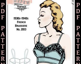 Vintage Sewing Pattern Ladies 1930s - 1940s French Bra Multisize Depew #2013 31-49" Bust -INSTANT DOWNLOAD-