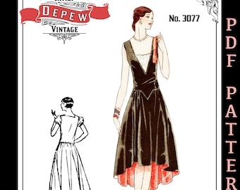 Vintage Sewing Pattern 32-48" Bust 1920s Robe de Style Drecoll Couture Dress #3077 - INSTANT DOWNLOAD