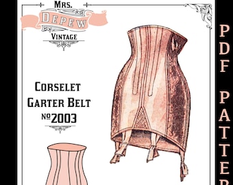 Vintage Sewing Pattern 1950s French Corselet Garter Belt Corset #2003 23.5 to 45.5 Inch Waist-INSTANT DOWNLOAD-