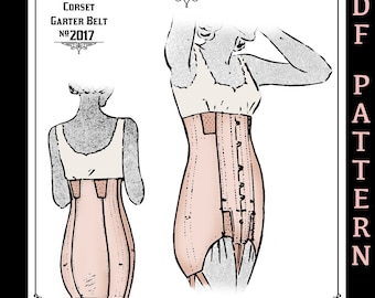 Vintage Sewing Pattern French 1930s Pin Up Corset and Garter Belt #2017 25-45 Inch Waist -INSTANT DOWNLOAD PDF-