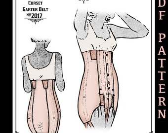 Vintage Sewing Pattern French 1930s Pin Up Corset and Garter Belt #2017 25-45 Inch Waist -INSTANT DOWNLOAD PDF-