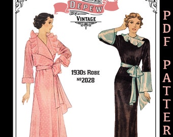 Vintage Sewing Pattern 1930s Ladies' Full Length Robe #2028 - INSTANT DOWNLOAD