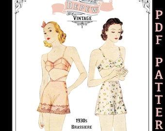 Modello di cucito vintage per lingerie multi-taglie anni '30 reggiseno e pantaloni da tip tap, busto da 32 a 50 pollici n. 2023 - DOWNLOAD IMMEDIATO