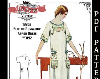 1923 MultiSize Vintage Sewing Pattern Ladies' 1920s Hooverette House Dress #3192 - 32 34 36 38 40 42 44 46 48 50 Bust -INSTANT DOWNLOAD