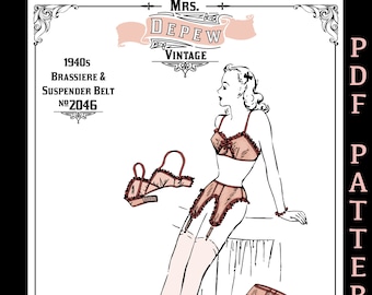 Vintage Sewing Pattern 1940s Ladies' Brassiere and Suspender/ Garter Belt Lingerie Set #2046