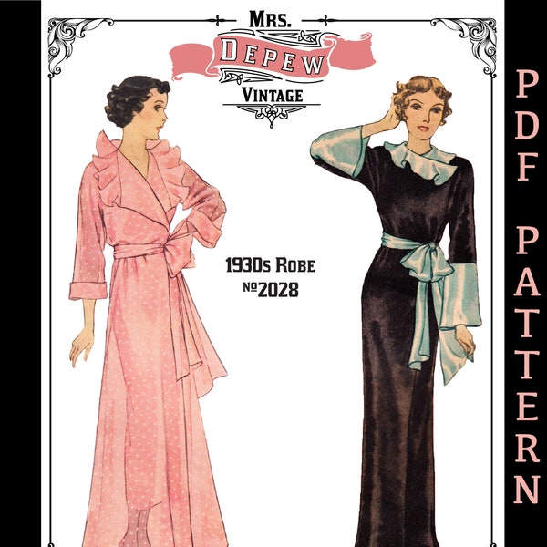 Patron de couture vintage des années 1930 pour femme sur toute la longueur de robe # 2028 - TÉLÉCHARGEMENT IMMÉDIAT