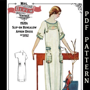 1923 MultiSize Vintage Sewing Pattern Ladies&#39; 1920s Hooverette House Dress #3192 - 32 34 36 38 40 42 44 46 48 50 Bust -INSTANT DOWNLOAD