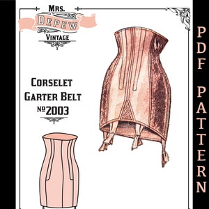 Vintage Sewing Pattern 1950s French Corselet Garter Belt Corset #2003 23.5 to 45.5 Inch Waist-INSTANT DOWNLOAD-