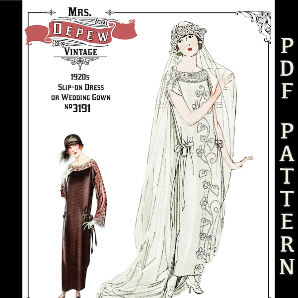 Robe ou robe de mariée des années 1920 vintage multitaille patron de couture dames #3191 - 32 34 36 38 40 42 44 46 48 50 buste - téléchargement immédiat