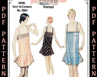 1926 Vintage Lingerie Sewing Pattern Step-in Chemise 1920s 36 Inch Bust #2063 - INSTANT DOWNLOAD