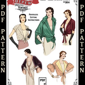 Patrón de costura vintage de los años 30 para chales o chaquetas de noche en 5 estilos. Libro electrónico n.° 3014 - DESCARGA INSTANTÁNEA