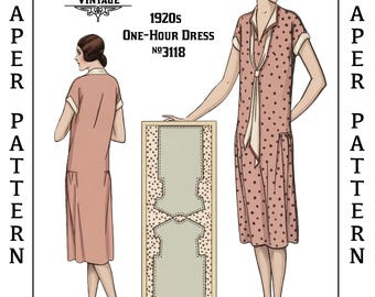 1925 Vintage Sewing Pattern MultiSize One Hour Dress 1920s Full-Sized #3118 - 32 34 36 38 40 42 44 46 48 50 Bust- PAPER PATTERN