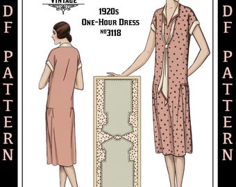 Vintage Sewing Pattern 1920s MultiSize One Hour Dress Full-Sized # 3118 - 32 34 36 38 40 42 44 46 58 50 Bust- INSTANT DOWNLOAD