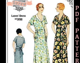 MultiSize Vintage Sewing Pattern Ladies' 1920s Dress #3198 - 32 34 36 38 40 42 44 46 48 50" Bust -INSTANT DOWNLOAD
