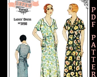 Vintage Sewing Pattern 1930s Ladies Hooverette House Dress #3198 - INSTANT DOWNLOAD