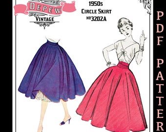 25-43” Waist Vintage Sewing Pattern Ladies' 1950s Easy to Sew Circle Skirt #3202A- Instant Download PDF