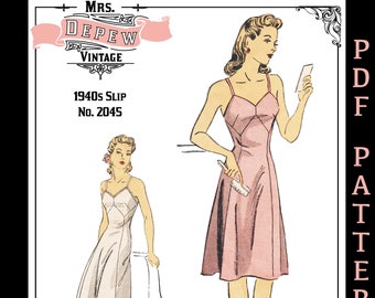 Vintage Sewing Pattern 1940s Gored Slip Depew #2045 Multisize 32-50 Inch Bust -INSTANT DOWNLOAD