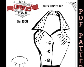 Vintage Sewing Pattern Ladies' 1950s Halter Top Blouse PDF Depew 1006 -INSTANT DOWNLOAD-
