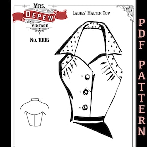 Vintage Sewing Pattern Ladies&#39; 1950s Halter Top Blouse PDF Depew 1006 -INSTANT DOWNLOAD-