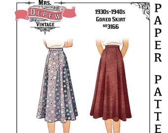 Vintage Sewing Pattern Ladies' 1930s 1940s Easy to Sew Skirt 24-38” Waist #3166- PAPER PATTERN