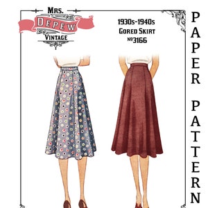 Vintage Sewing Pattern Ladies' 1930s 1940s Easy to Sew Skirt 24-38” Waist #3166- PAPER PATTERN