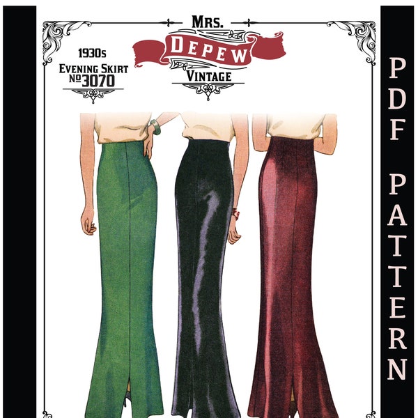 vintage Sewing Pattern Reproduction Ladies' 1930's Evening Skirt #3070 Multi-size/Plus Size - INSTANT DOWNLOAD or Printed