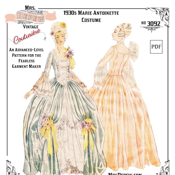 Vintage Sewing Pattern Louis XVI Marie Antoinette Halloween Costume 32-46" Bust #3092 -INSTANT DOWNLOAD-