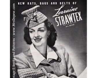 Vintage Crochet Booklet with Patterns for Hats, Bags, and Accessories Strawtex 1940s E-book PDF -INSTANT DOWNLOAD-