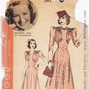 1930s Vintage Sewing Pattern Ladies' Dress Hollywood 1972 34" Bust RARE