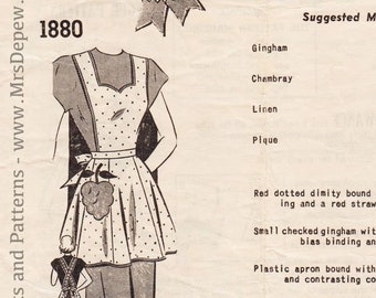 Vintage Sewing Pattern 1940s Mail Order 1880 Bib Apron with Grape Bunch Shaped Pockets