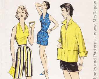 ORIGINAL Vintage Sewing Pattern 1950s Ladies' Sports Halter Top, Playsuit, Shorts, Blouse Advance 7950 Size 32" Bust