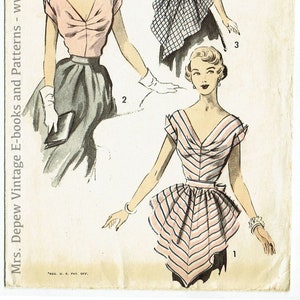Rare 1940s-1950s Vintage Sewing Pattern Misses' Blouses Advance 5490 36" Bust