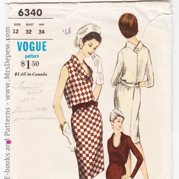 Vintage Schnittmuster Damenkleid 1960er Vogue 6340 32" Büste - Kostenloses Schnittmuster Grading E-Book