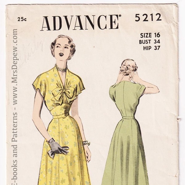 Vintage Sewing Pattern 1950s Ladies' Dress Advance 5212 34" Bust