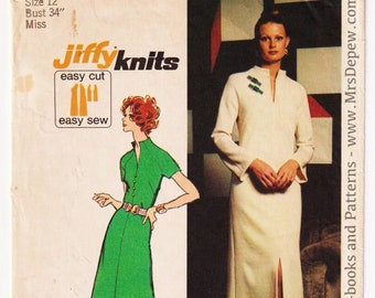 Vintage Sewing Pattern 1970s Jiffy Knits Maxi and A-line Dress Simplicity 5320 34" Bust