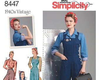 Simplicity 8447 16-24 Vintage 40/'s Overalls Sewing Pattern~Rosie the Riveter