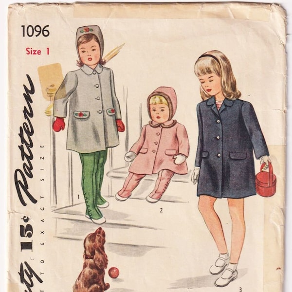 Original Vintage Sewing Pattern 1940s Children's Coats, Hat, and Leggings Size 1 Simplicity 1096