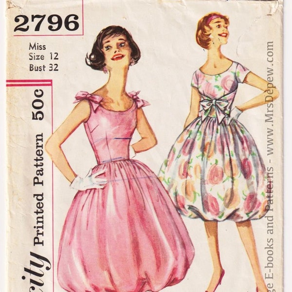 1959 Vintage Sewing Pattern 1950s-60s Ladies' Bubble Skirt Dress Simplicity 2796 32" Bust