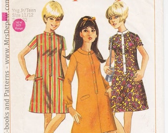 Vintage Sewing Pattern 1960s Jr./ Teen Dress Simplicity 7455 32 Bust