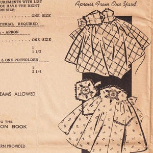 1950er Jahre Vintage Schnittmuster 1 Yard Schürze & Topflappen Versand 2760