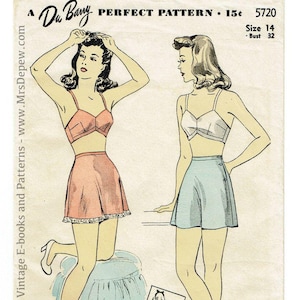1940s Rare Vintage Sewing Pattern Bra and Tap Pants Set DuBarry 5720 32&quot; Bust