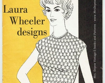 Catalogue de vente par correspondance original rare des années 1960 Laura Wheeler Designs, livret de modèles avec couture, tricot et crochet