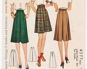 Rare 1940s Vintage Sewing Pattern Ladies' Skirt in 2 Lengths McCall 4377 24" Waist