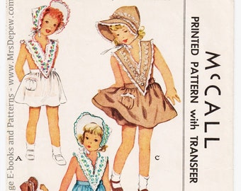 Vintage Sewing Pattern Childs' 1940s Pinafore Dress, Bonnet and