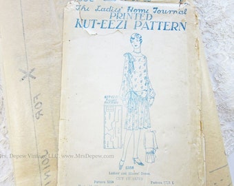 RARE ORIGINAL Vintage Sewing Pattern Ladies' 1920s Dress Ladies' Home Journal 5358 34-36-38" Bust
