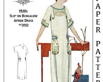 1923 Multi Size Vintage Sewing Pattern 1920s Embroidered Bungalow Apron House Dress #3192 32 - 50 Inch Bust- PAPER PATTERN