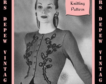 Vintage 1940's Ladies' Jacket Cardigan Knitting Pattern Reproduction #4451 - INSTANT DOWNLOAD