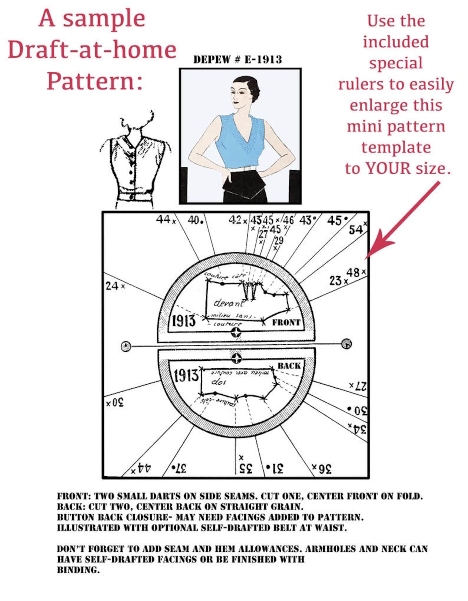 Vintage Sewing Pattern Template & Scale Rulers 1940s Dress With Tunic ...