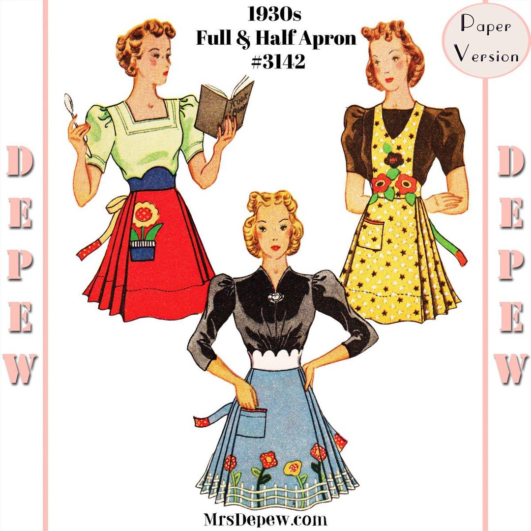 Vintage Sewing Pattern 1930s Ladies' Aprons With Flower Pot